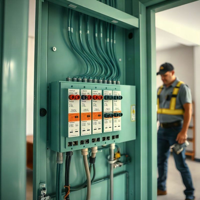 Tablero eléctrico recién instalado con etiquetado por circuito